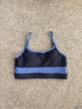 WILO Striped Blue Athletic Bralette with Light Blue Trim